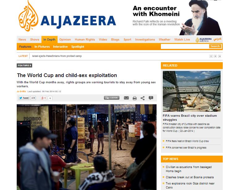 Reprodução do portal da emissora Aljazeera