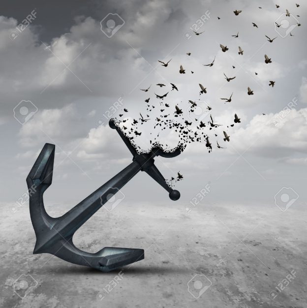 51757412-letting-go-psychology-concept-as-a-heavy-anchor-transforming-stock-photo