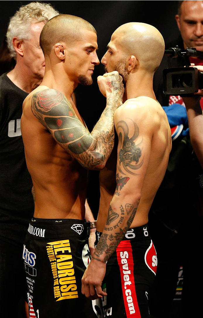 Poirier tenta intimidar seu adversário na pesagem. Foto: UFC/Divulgação