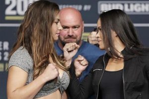 Amanda (direita) tenta fazer história na divisão dos pesos-galos. Foto: UFC/Divulgação