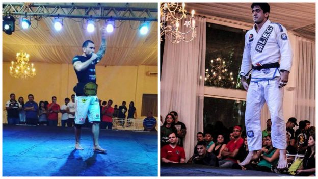 Danlo (esquerdo) e Eduardo foram campeões da noite. Foto: Arquivo Pessoal\BJJ Combat\Divulgação