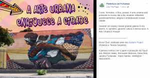Mensagem favorável ao Grafite foi publicada na página da Prefeitura (Foto: Reprodução)