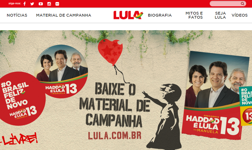 Material de Haddad está em página com nome de Lula (Reprodução)