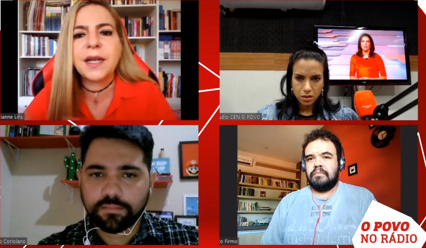 Mostra a deputada Luizianne Lins e os entrevistadores ao vivo na rádio O POVO CBN