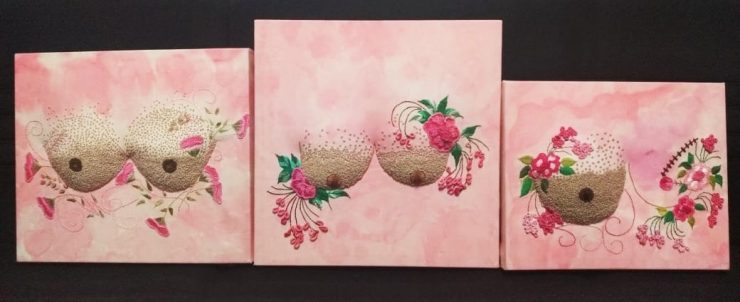 Obra que retrata seios, em alusão ao Outubro Rosa